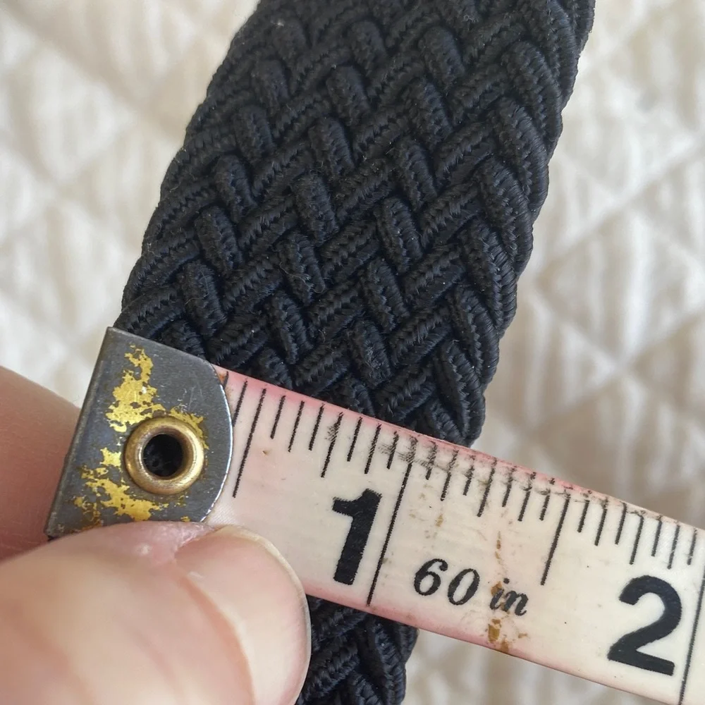 Classic VTG Black Braided Belt Elastic Brass Buckle Adjustable 34-36 Inch Waist